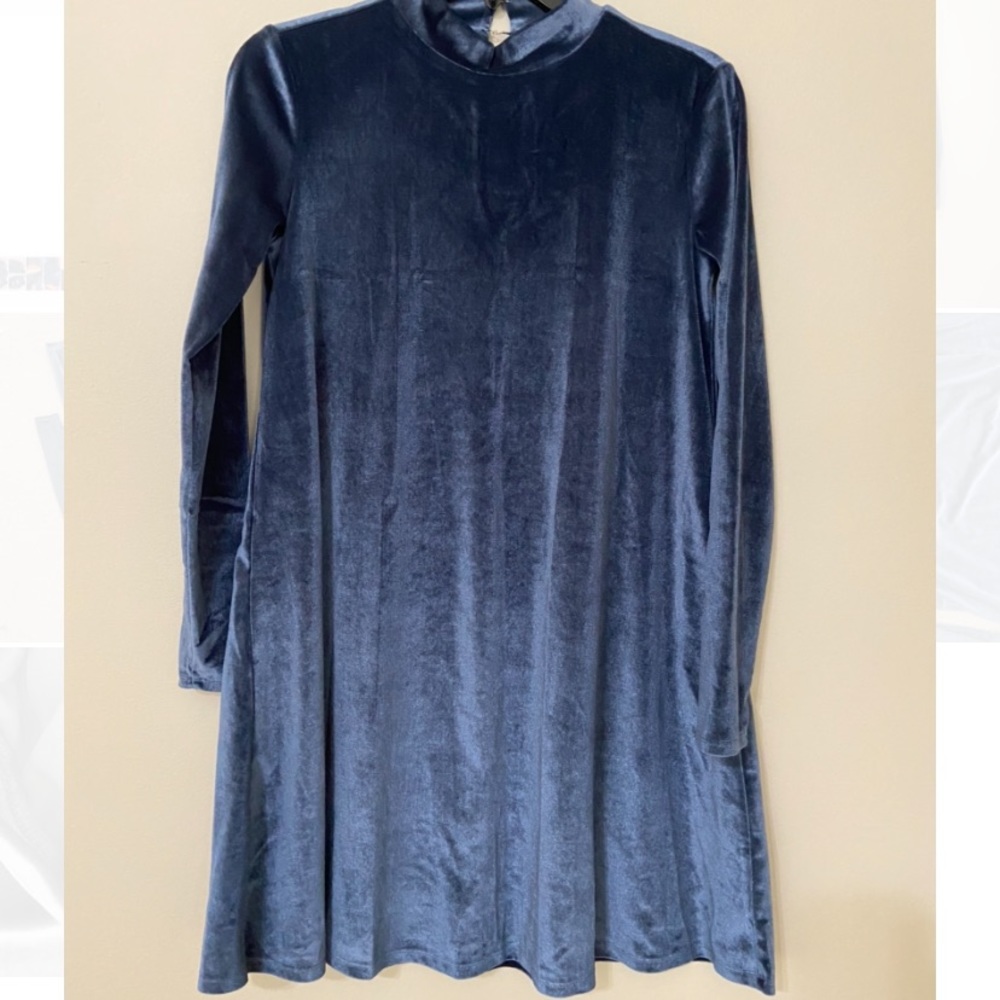 Blue Velvet Mockneck Forever 21 Mini Dress